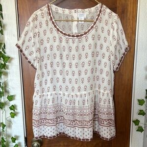 SIGRID OLSEN Embroidered Trim Boho Peplum Top | L